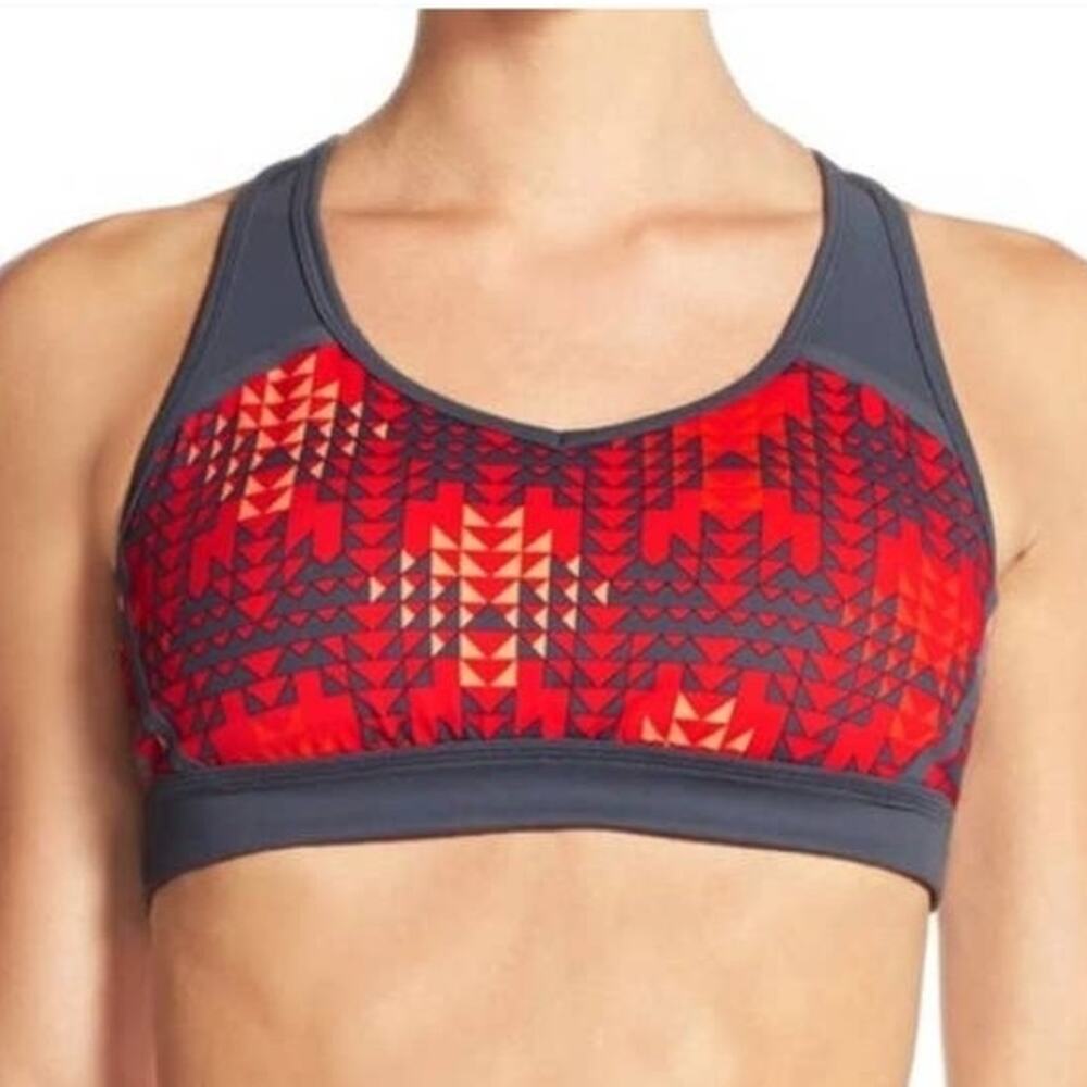 Zella Heartbeat Red Blaze Run Geo Print Sports Workout Activewear Bra Size Small